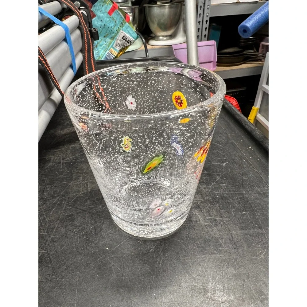 Set of 4 Murano Style Millefiori Bullicante Bubble Glass Tumblers Multi Color